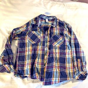 FLANNEL SHIRT- Girl’s XL, purple and yellow colors, button up